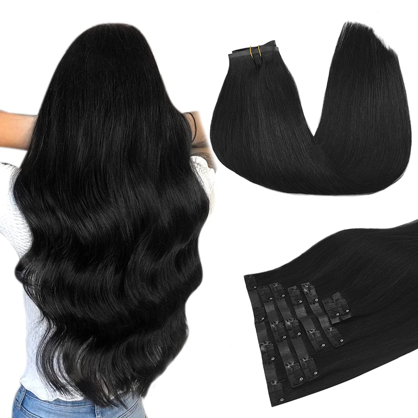 PU Clip-In Hair Extensions #1 jet black