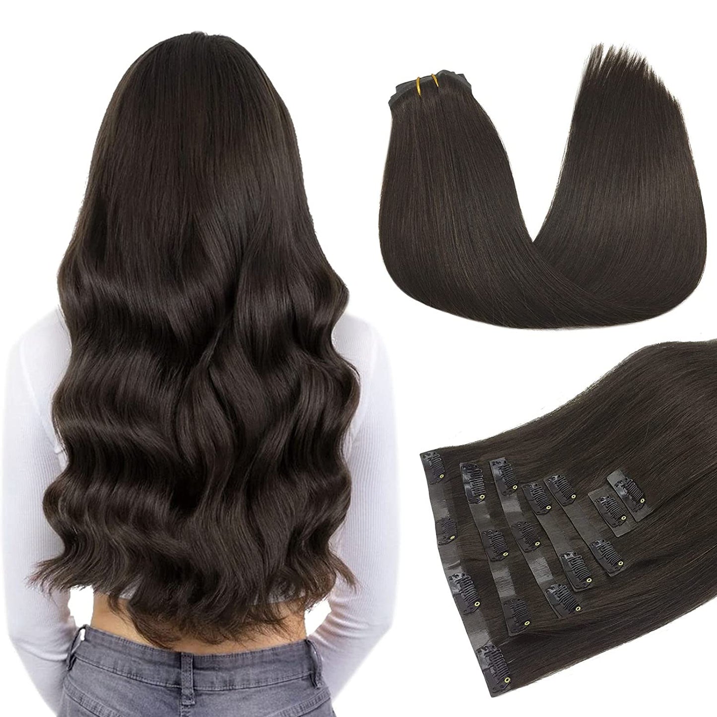 PU Clip-In Hair Extensions #2 dark brown