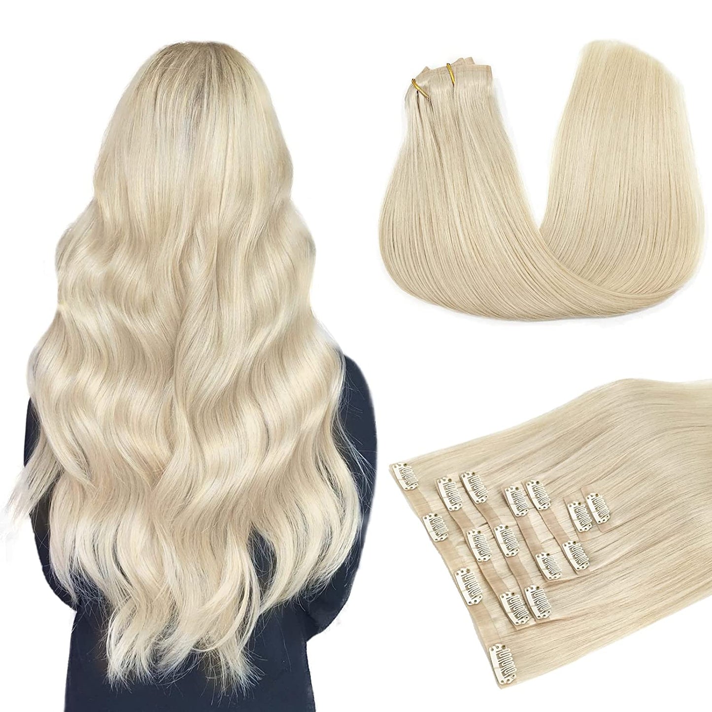 PU Clip-In Hair Extensions #60A ash blonde