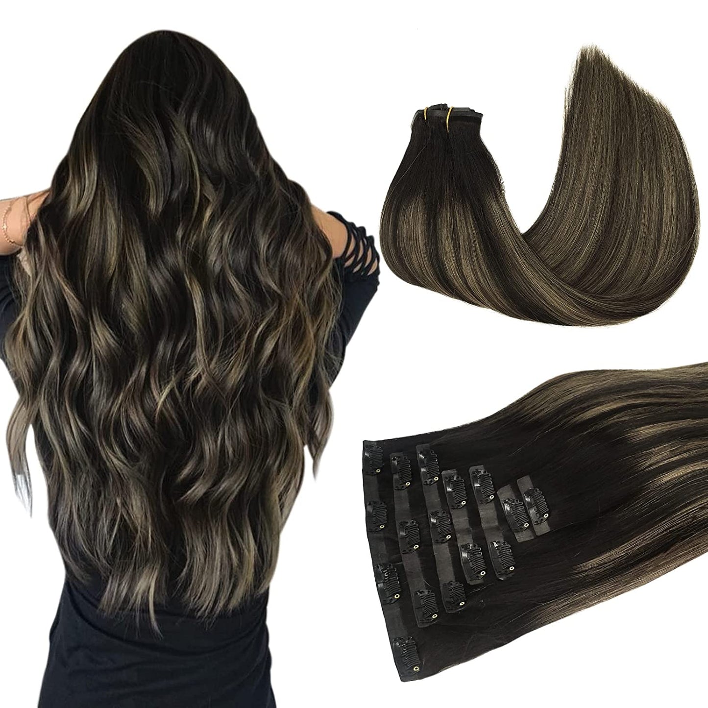 PU Clip-In Hair Extensions #(T1B-6)P1B