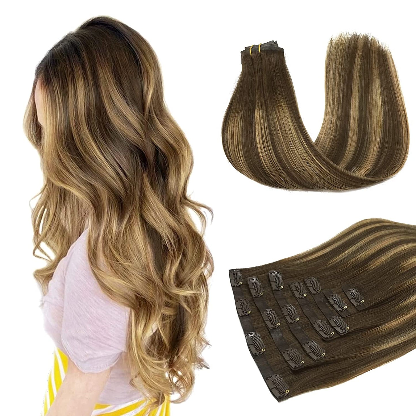 PU Clip-In Hair Extensions #(T4-27)P4