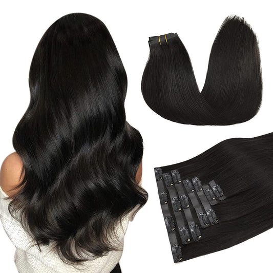 PU Clip-In Hair Extensions #1B natural black