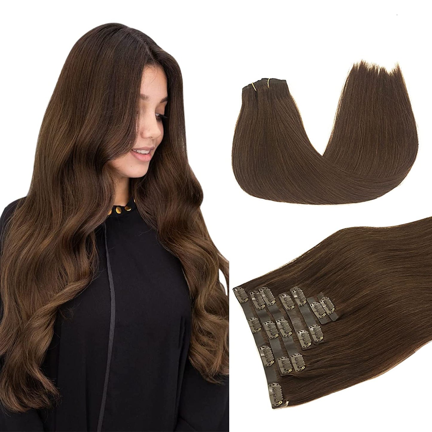 PU Clip-In Hair Extensions #4A light brown