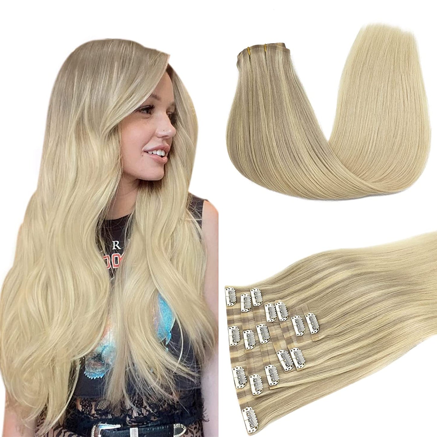 PU Clip-In Hair Extensions #(T17-22)P60