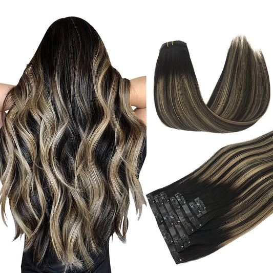 PU Clip-In Hair Extensions #(T1B-19)P1B