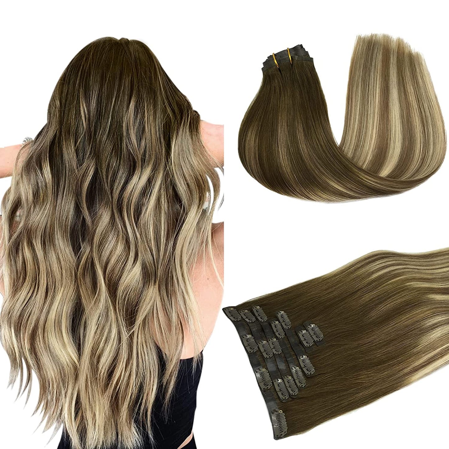 PU Clip-In Hair Extensions #(T3-8)P(T3-613)